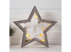 7391482028174 - Star Trading LED Weihnachtsdeko Fauna von Star Trading Tischdeko Stern aus Holz mit Beleuchtung warmweiß batteriebetrieben Höhe 32 cm