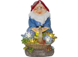 7391482037350 - Star Trading - LED-Solar-Figur Gnomy Zwerg mit Blumenkorb