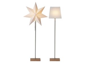 7391482043085 - Star Trading Stehlampe mit Wechselschirm Moa von Star Trading 3D Papierstern Weihnachten oder eckiger Lampenschirm in Weiß mit Fuß aus Holz und Metall Dekostern Stehleuchte mit Kabelschalter E14 Höhe 82 cm