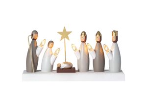 7391482044105 - Best Season - Weihnachtsdeko Krubba von Star Trading Kerzenständer mit 5 Glühbirnen E10 warmweiß Weihnachtsfigur aus Holz Kabelschalter Länge 33