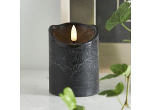 7391482055880 - Kleine Echtwachskerze Flamme Rustic Batterien Timer warmweiß flackernd schwarz h 10cm ø 75cm - Star Trading