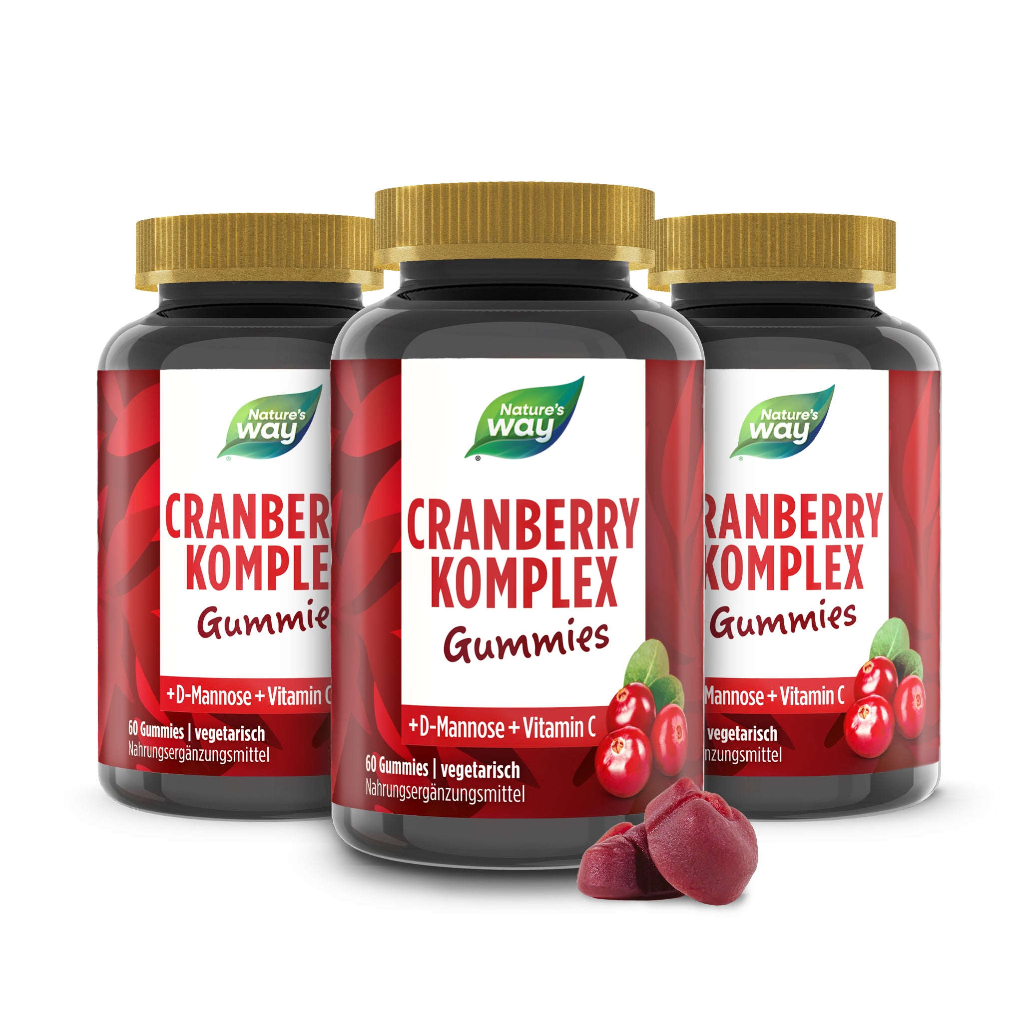 74.70 - Cranberry Gummibärchen I 3in1 Cranberry D-Mannose und Vitamin C I Hochwertiger Cranberry-Extrakt I vegetarisch I 60 Stk
