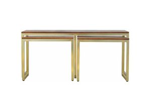 7425320816880 - Netfurniture - Hik Massive Holz Eisen Gold Basistisch Set von 3 - Braun