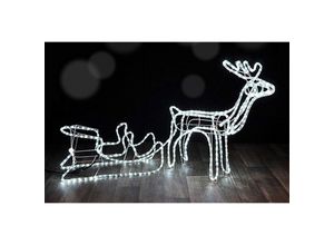 7425753835403 - Xl Weihnachts Silhouette Rentier mit Schlitten 145cm 288 led eisweiß für Innen + Aussen