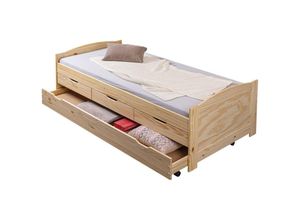 7433650629698 - Ebuy24 - Marinella Einzelbett 90x200 Bett mit Lattenrost 3 kleinen und 1 grosse Schublade Gästebett natur - Holz