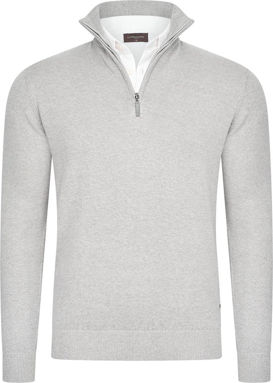 7435103290271 - Italia Herren Pullover - Mock Zip Pullover mit Hemdkragen - Baumwolle Polyester - Größe L - Grau