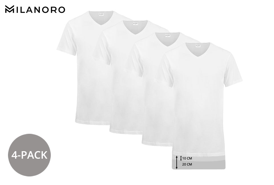 7435103338317 - 4er-Pack extra langes Baumwoll-T-Shirt - Weiß - Größe M 7435103338317 - 4er-Pack extra langes Baumwoll-T-Shirt - Weiß - Größe M