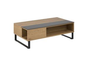 7435110725735 - Ebuy24 - Allan Couchtisch mit Hebe Senkefunktion und Aufbewahrung in Eiche Furnier und schwarzen Glas - Eiche Dekor