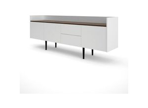 7435110859898 - Ebuy24 - Una Sideboard 3 Türen und 2 Schubladen weiss und Wallnuss