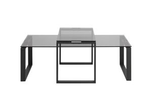 7435110921984 - Ebuy24 - Kate Couchtisch Set Rauchfarbenes Glas und Metall matt schwarz - Glas Weiß