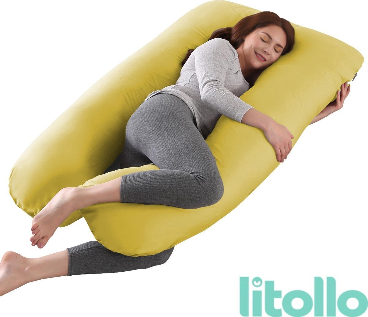 7442144889883 - LitolloÂ¬Ã† Umstandskissen XXL - Stillkissen - Körperkissen - 280cm - Abnehmbarer Bezug - Ockergelb