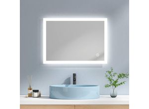 7445600016007 - Badspiegel mit Beleuchtung led Wandspiegel Badezimmerspiegel 70x50cm Kaltweißes Licht Touchschalter - Emke