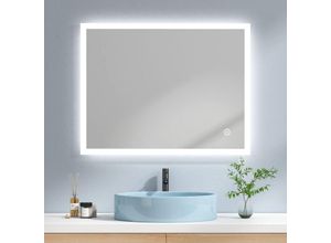 7445601963973 - Badspiegel mit Beleuchtung led Wandspiegel Badezimmerspiegel 90x70cm Kaltweißes Licht Touchschalter Beschlagfrei - Emke