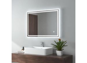 7445604191199 - Badspiegel led Badezimmerspiegel mit Beleuchtung IP44 Wasserdicht Wandspiegel 80x60cm Kaltweißes Licht Touchschalter - Emke