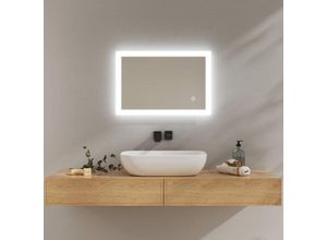 7445607054026 - Badspiegel mit Beleuchtung led Wandspiegel Badezimmerspiegel 60x40cm Kaltweißes Licht Touchschalter Beschlagfrei - Emke