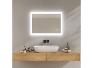 7445610720789 - Badspiegel mit Beleuchtung led Wandspiegel Badezimmerspiegel 70x50cm Kaltweißes Neutrales Warmweißes Licht Touchschalter Beschlagfrei - Emke