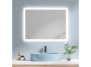 7445611111180 - Badspiegel mit Beleuchtung led Wandspiegel Badezimmerspiegel 80x60cm Kaltweißes Licht Touchschalter - Emke