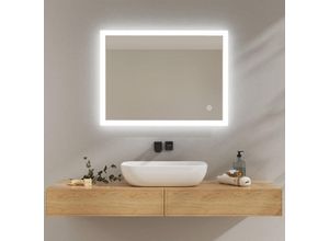 7445614694697 - Badspiegel mit Beleuchtung led Wandspiegel Badezimmerspiegel 80x60cm Kaltweißes Licht Touchschalter Beschlagfrei - Emke