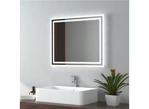 7445629262232 - Badspiegel led Badezimmerspiegel mit Beleuchtung IP44 Wasserdicht Wandspiegel 60x50cm Kaltweißes Warmweißes Licht Knopfschalter Beschlagfrei