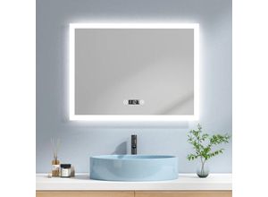 7445638582529 - Badspiegel mit Beleuchtung led Wandspiegel Badezimmerspiegel 80x60cm Kaltweißes Neutrales Warmweißes Licht Touchschalter BeschlagfreiUhr - Emke