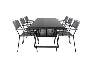 7448126464444 - Ebuy24 - Dallas Gartenset Tisch 90x193cm und 6 Stühle ArmlehneG Lindos schwarz