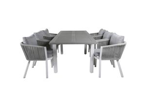 7448127863819 - Ebuy24 - Albany Gartenset Tisch 90x152 210cm und 6 Stühle Virya weiß grau cremefarben - Weiß