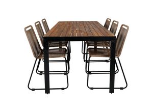 7448128914978 - Bois Gartenset Tisch 90x205cm und 6 Stühle stabelL Lindos schwarz natur