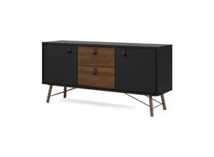7448129773772 - Rye Sideboard 2 Türen 2 Schubladen mattschwarz wallnuss Dekor - Schwarz