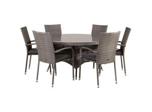 7448131611604 - Ebuy24 - Volta Gartenset Tisch Ø150cm und 6 Stühle Anna grau