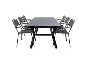 7448131897879 - Ebuy24 - Virya Gartenset Tisch 100x200cm und 6 Stühle ArmlehneG Lindos schwarz grau