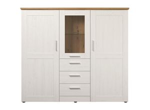 7448132418448 - Shade Highboard 3 Türen 3 Schubladen Pine weiß Dekor Eiche Dekor