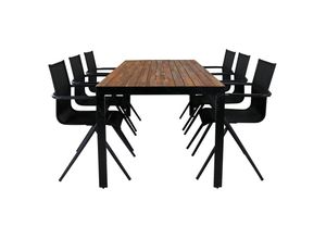 7448132651661 - Bois Gartenset Tisch 90x205cm und 6 Stühle salu Alina schwarz natur - Schwarz