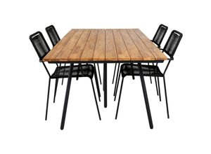 7448134187106 - Chan Gartenset Tisch 100x200cm und 4 Stühle Armlehne Lindos schwarz natur - Schwarz