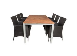 7448135379364 - Zenia Gartenset Tisch 100x200cm und 6 Stühle Knick schwarz natur silber