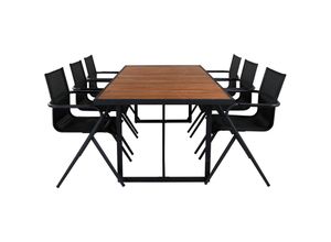 7448138726721 - Khung Gartenset Tisch 100x200cm und 6 Stühle Alina schwarz natur - Schwarz