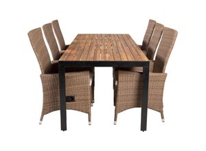 7448140992978 - Bois Gartenset Tisch 90x205cm und 6 Stühle Padova natur schwarz - Holz