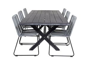 7448142117133 - Rives Gartenset Tisch 100x200cm und 6 Stühle Lindos schwarz