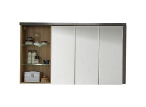 7448149575547 - Ebuy24 - Bay Bad Spiegelschrank 3 Türen 3 offene Fächer Eiche Dekor Honig Beton Dekor