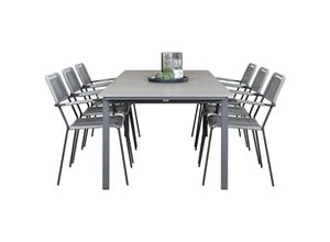 7448155611680 - Ebuy24 - Levels Gartenset Tisch 100x229 310cm und 6 Stühle Armlehne Lindos schwarz grau