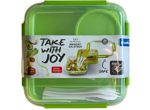 7610859170040 - Memory Salatbox Lunchbox 17l mit Besteck extra Behälter grün transparent - 195x195x91cm - Rotho