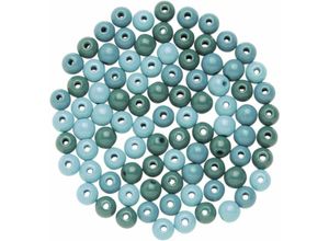 7610877420486 - Glorex Holzperle türkis-mix 10 mm Schmuckbasteln