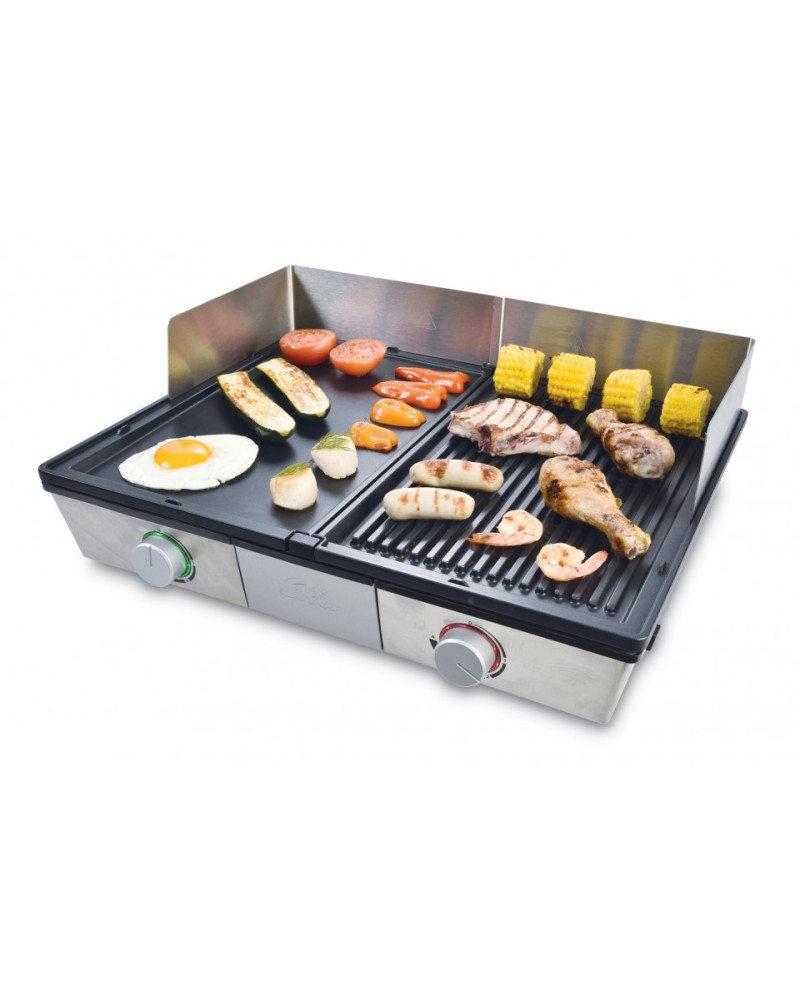 7611210979456 - Deli Grill 7951 Grillgerät - Back- und Grillplatte aus Edelstahl - Xylan Anti-Beschichtung - Silber Schwarz