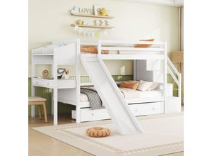 7611277630222 - Okwish - Etagenbett 90200cm Massivholz mit Rutsche Multifunktionstisch Stauleiter zwei Staufächer unter dem Bett vielseitig einsetzbar weiß 7611277630222 - Okwish - Etagenbett 90200cm Massivholz mit Rutsche Multifunktionstisch Stauleiter zwei Staufächer unter dem Bett vielseitig einsetzbar weiß
