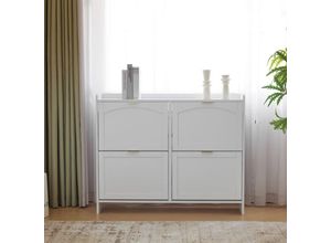 7611280780938 - Moderner Schuhschrank mit 4 Klappenfächern freistehendes Schuhregal offene Regale geeignet für Diele oder Flur weiß Maße L110 H90 T24 cm