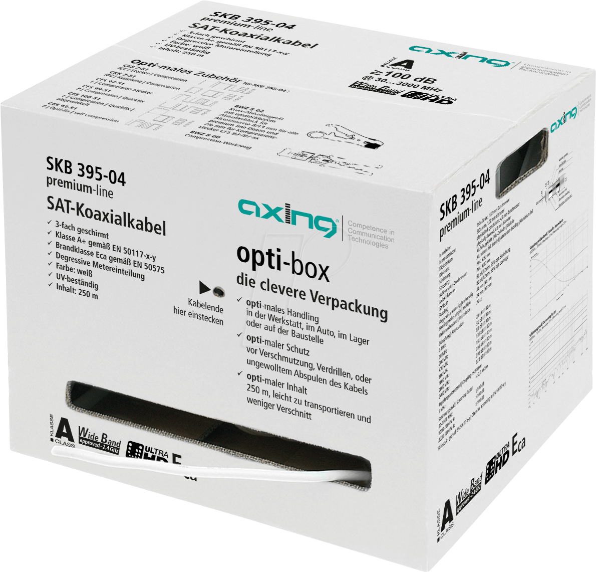 7611682113976 - AXING Koaxialkabel 250m weiß SKB 395-04 opti-box A+ 3-fach geschirmt (Inhalt 250 Stück)