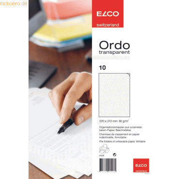 7611722015062 - 10 x Organisationsmappe Ordo transparent Papier A4 220x310 mm wei