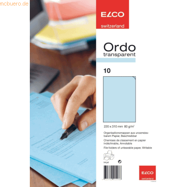 7611722015086 - 10 x Organisationsmappe Ordo transparent Papier A4 220x310 mm bla