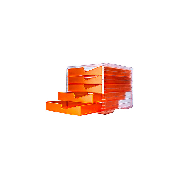 7612176080477 - Schubladenbox styro® styroswing NEONline 5 Schübe Auszugsperre & Griffmulde stapelbar B 270 x T 340 x H 255 mm Polystyrol transparent-neonorange