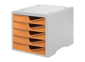 7612176089968 - Schubladenbox styro® styroswing 5 Schübe Auszugsperre & Griffmulde stapelbar B 270 x T 340 x H 255 mm Polystyrol grau-apricot
