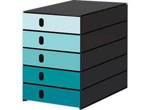 7612176095402 - Schubladenbox Styroval Pro Color Flow für Formate bis C4 5 geschlossene Schübe 100 % Polystyrol-Regenerat aqua schwarz Farbverlauf